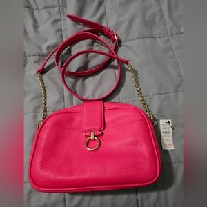 Talbots Hot Pink Crossbody Bag with Gold Accents 100% Leather